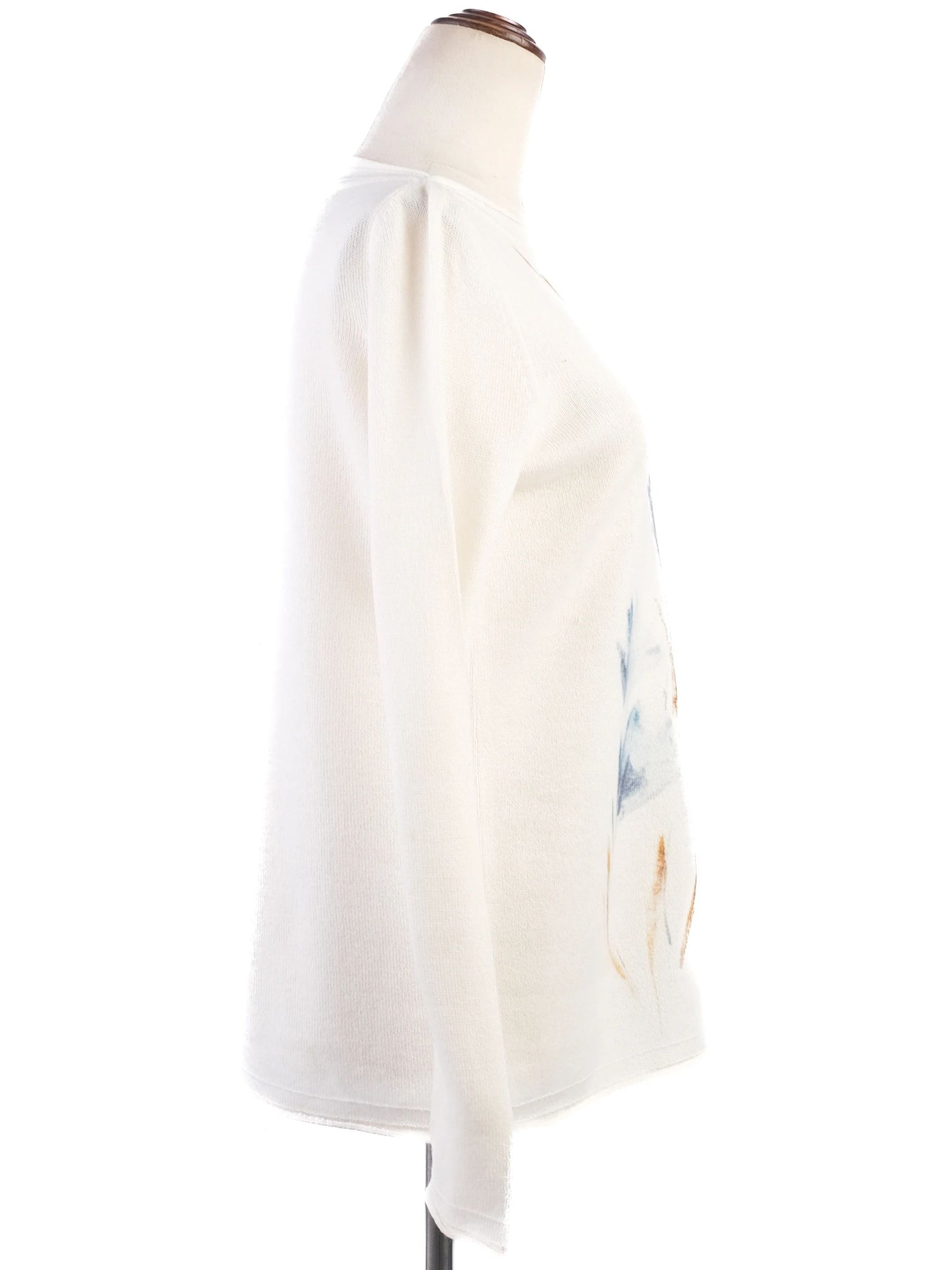 Excellent Loro Piana White Cashmere Sweater Size S Floral Design