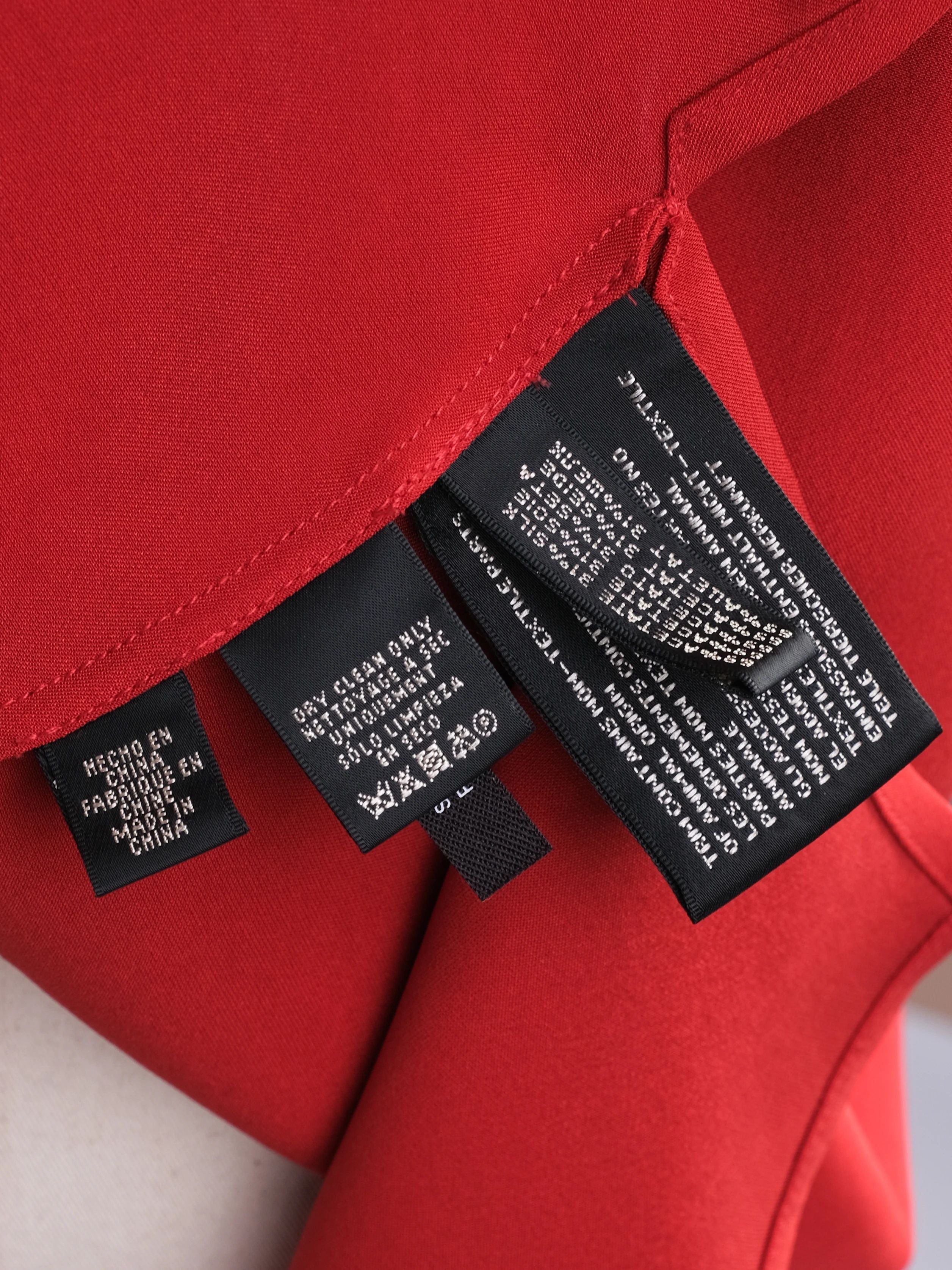 Excellent Ralph Lauren Red Silk Long Sleeve Dress Size L