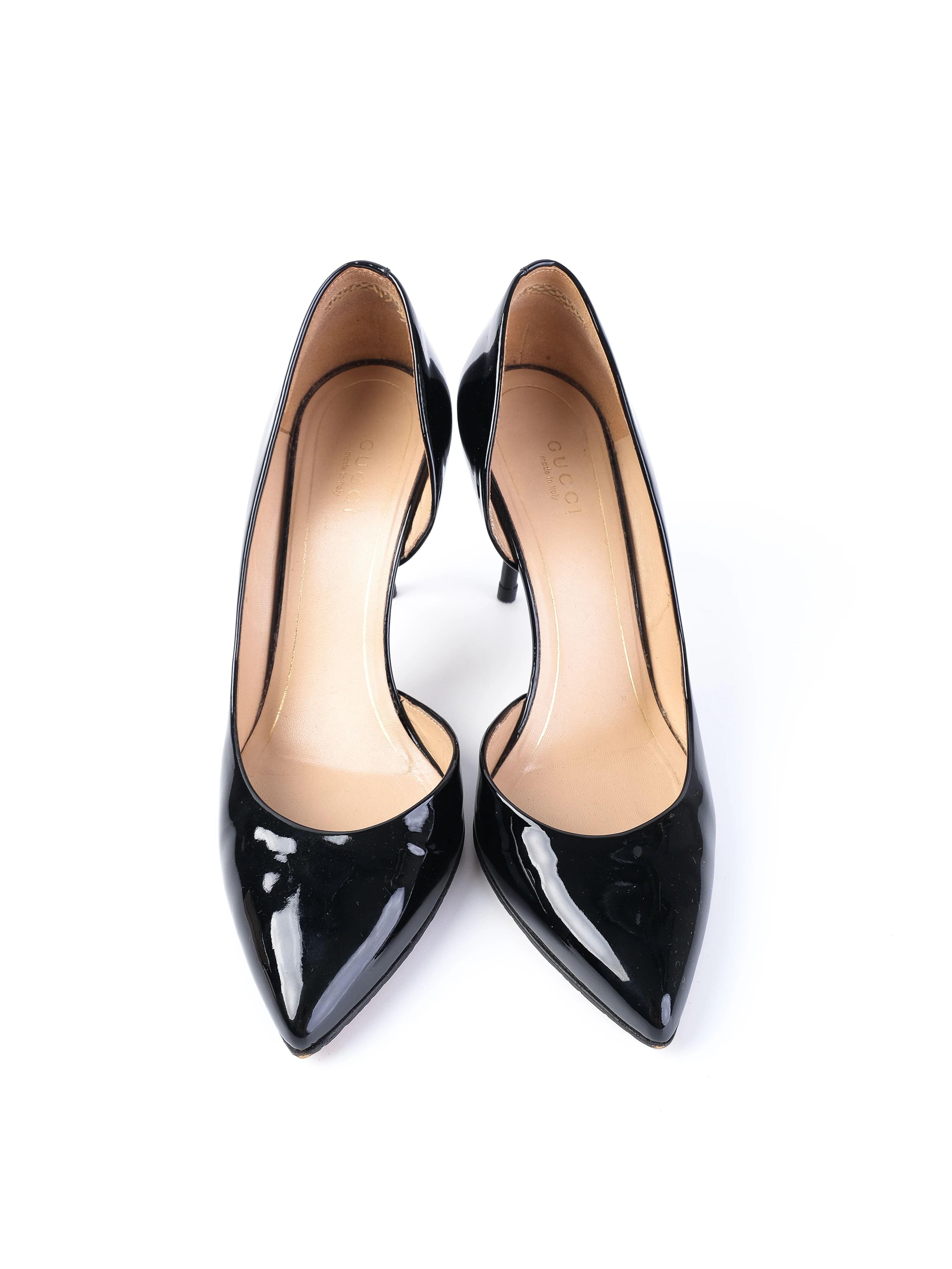 Excellent Gucci Black Leather High-Heeled Pumps Size 37.5