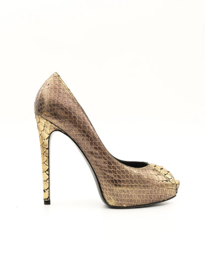 Excellent Barbara Bui Yellow Leather Peep-Toe High Heels Size 37.5