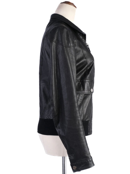 Excellent Baldinini Black Leather Jacket Size S for Women