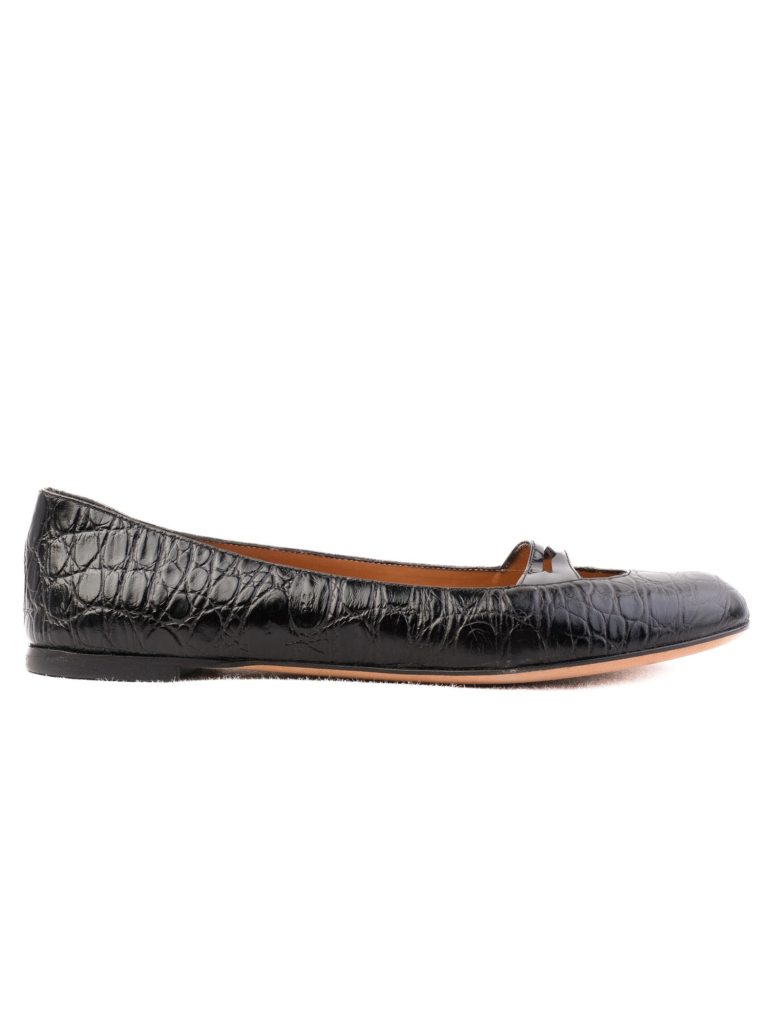 Perfect Vicini Black Leather Ballet Flats with Crocodile Texture