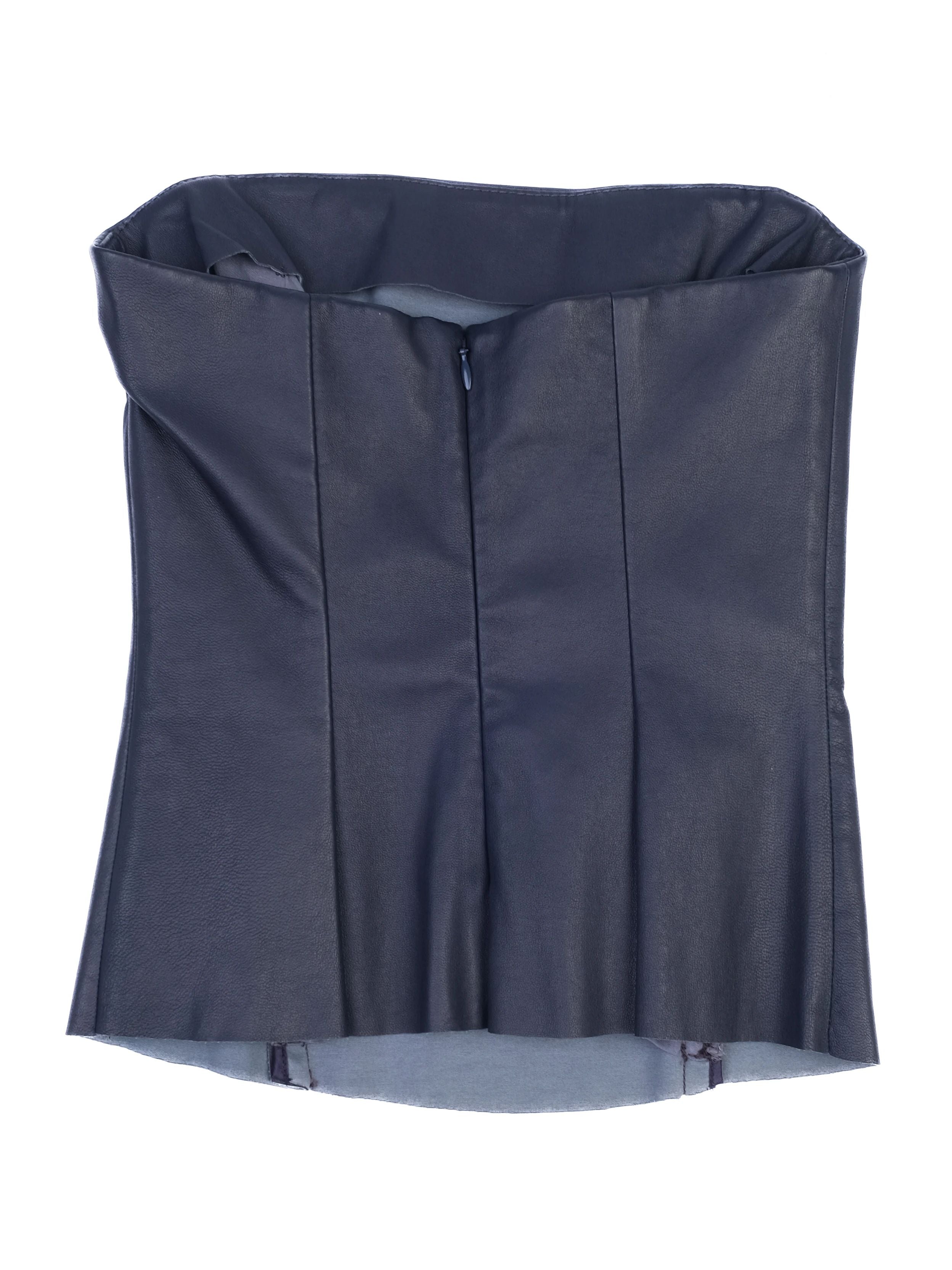 NEW By Malene Birger Strapless Navy Blue Leather Top