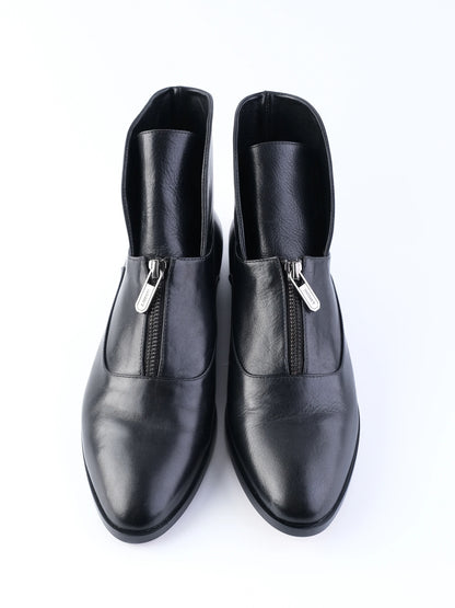 NEW A.Testoni Black Leather Ankle Boots with Zipper Size 38.5
