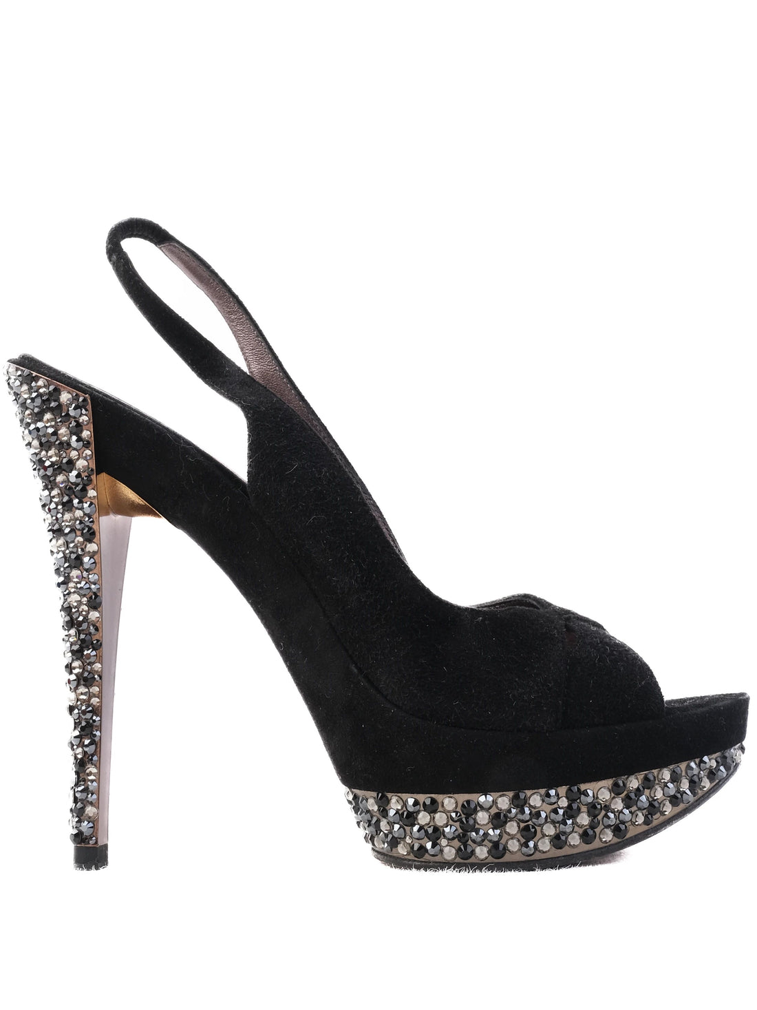 Casadei Black Genuine Suede High-Heeled Slingback Shoes Size 37.5