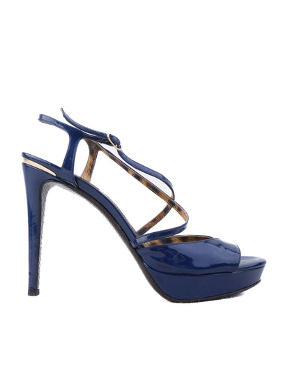 Excellent Roberto Cavalli Blue Leather High-Heeled Sandals Size 40