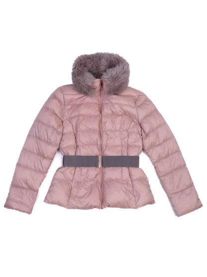 Excellent Ted Baker Pink Quilted Jacket with Faux Fur Collar Size 2