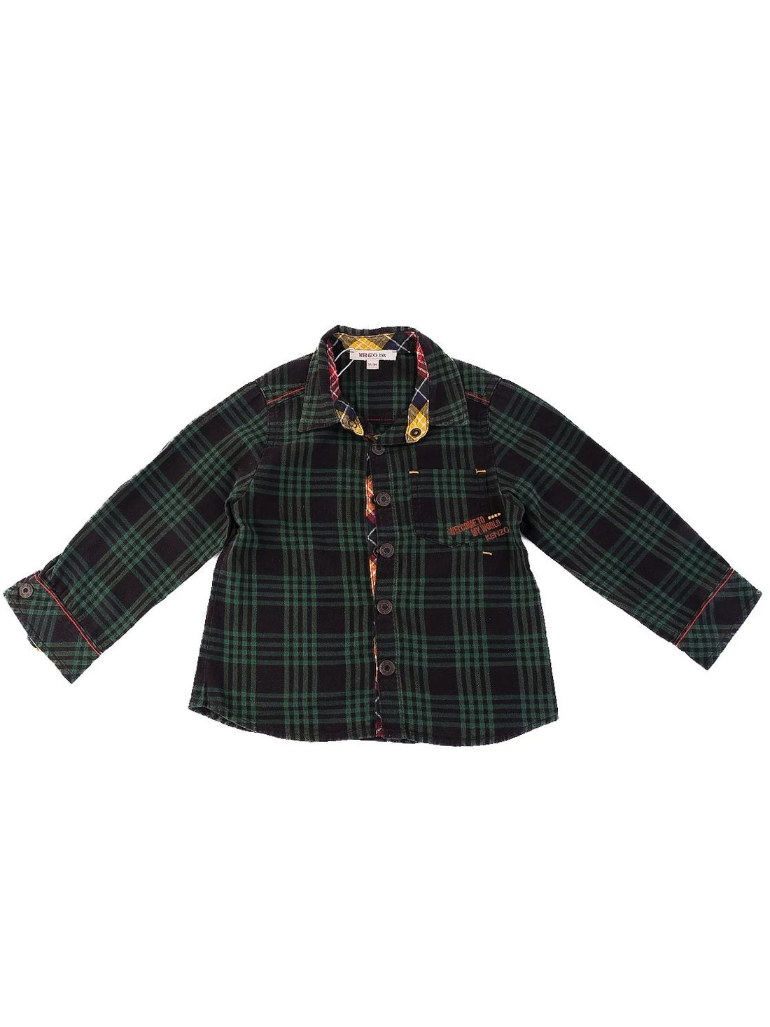Excellent Kenzo Kids Green Cotton Plaid Shirt Size 3 with Embroidery