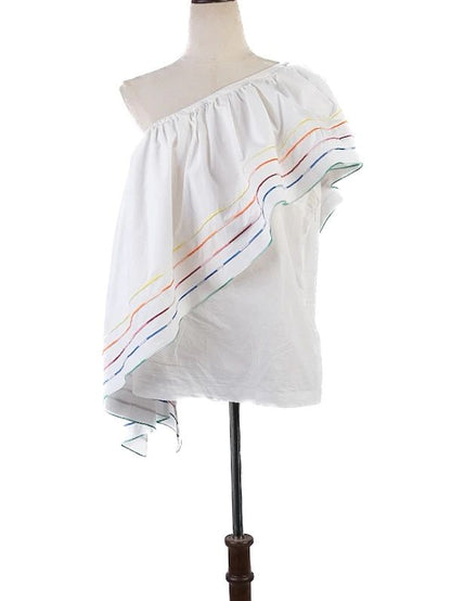 Excellent Rosie Assoulin One-Shoulder Blouse White Size L