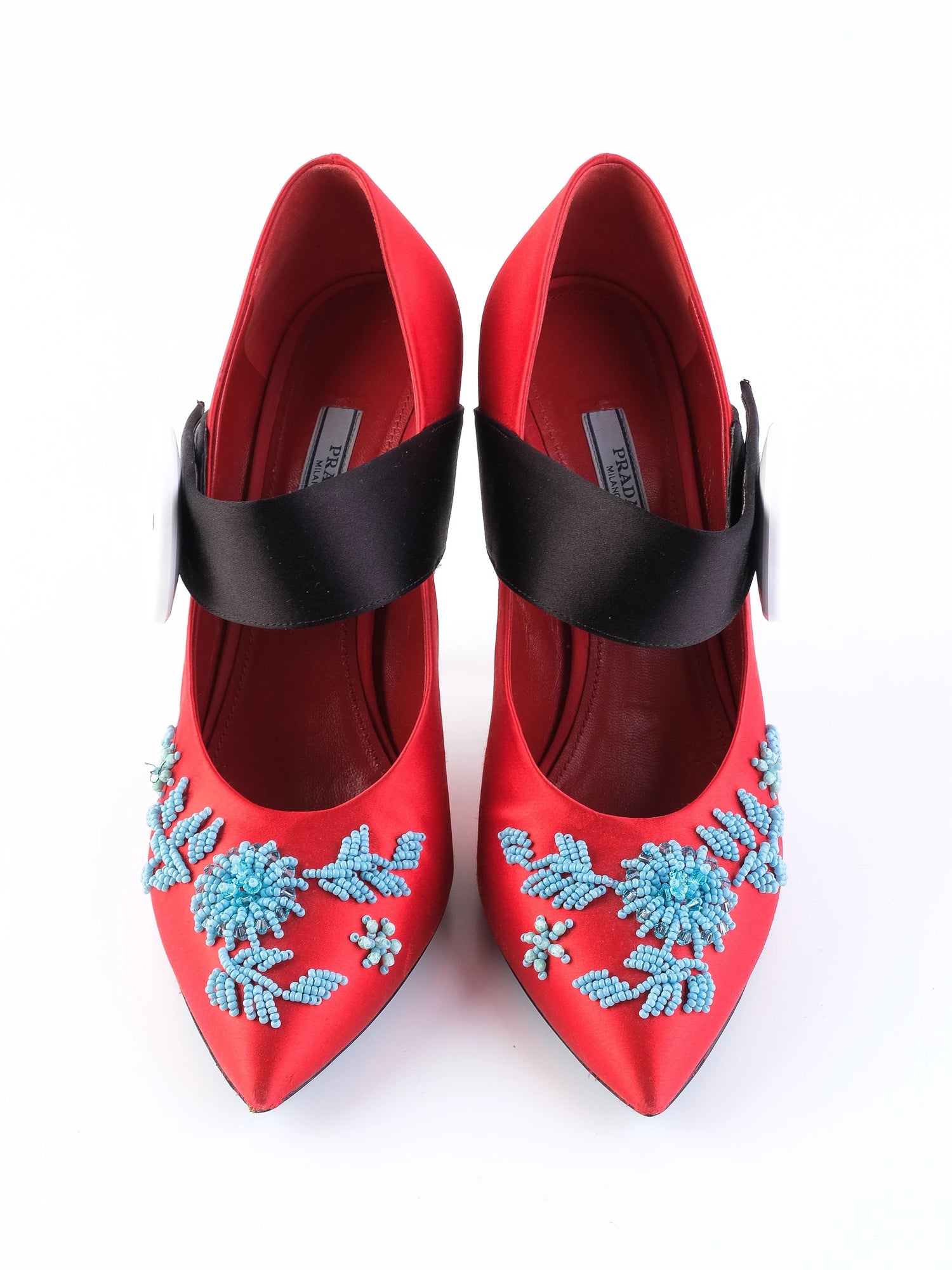 Excellent Prada High-Heeled Shoes Red Fabric Size N/A with Gold Heel
