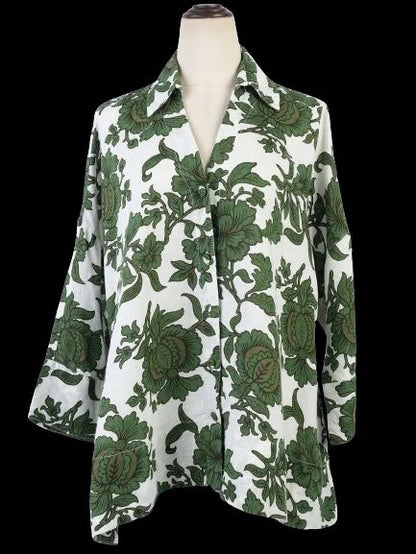 NEW Morton Mac Long-Sleeved Floral Shirt Green Size L Women