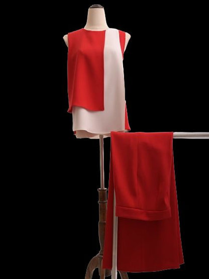 EXCELLENT Carolina Herrera Red &amp; White Sleeveless Blouse Size S