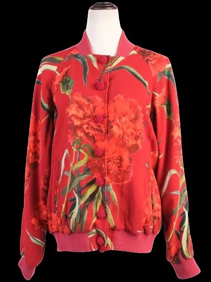 Excellent Dolce Gabbana Red Floral Bomber Jacket Size S