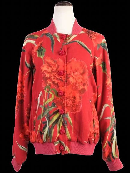 Excellent Dolce Gabbana Red Floral Bomber Jacket Size S