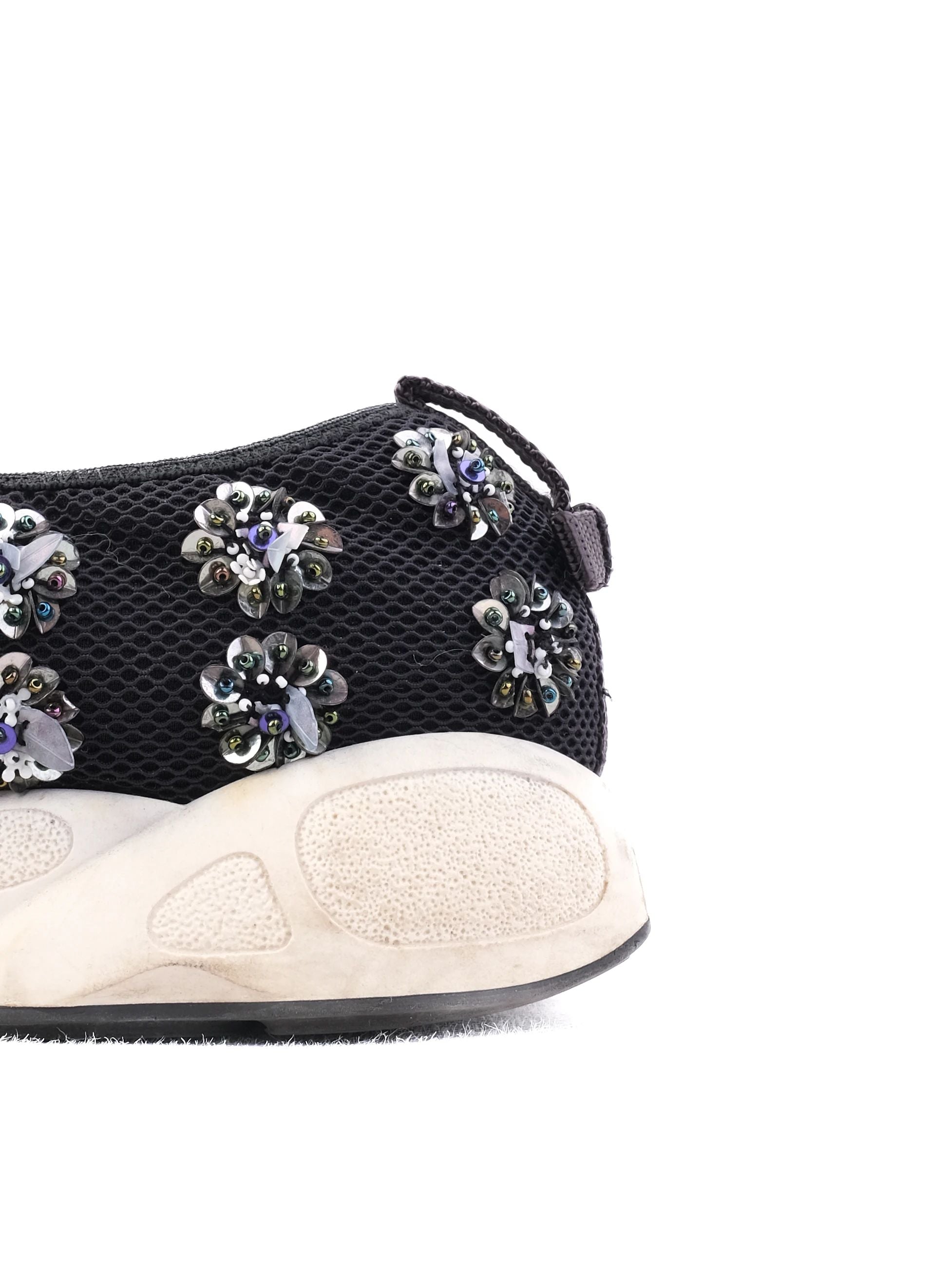 Good Condition Dior Black Fabric Embellished Sneakers Size 36