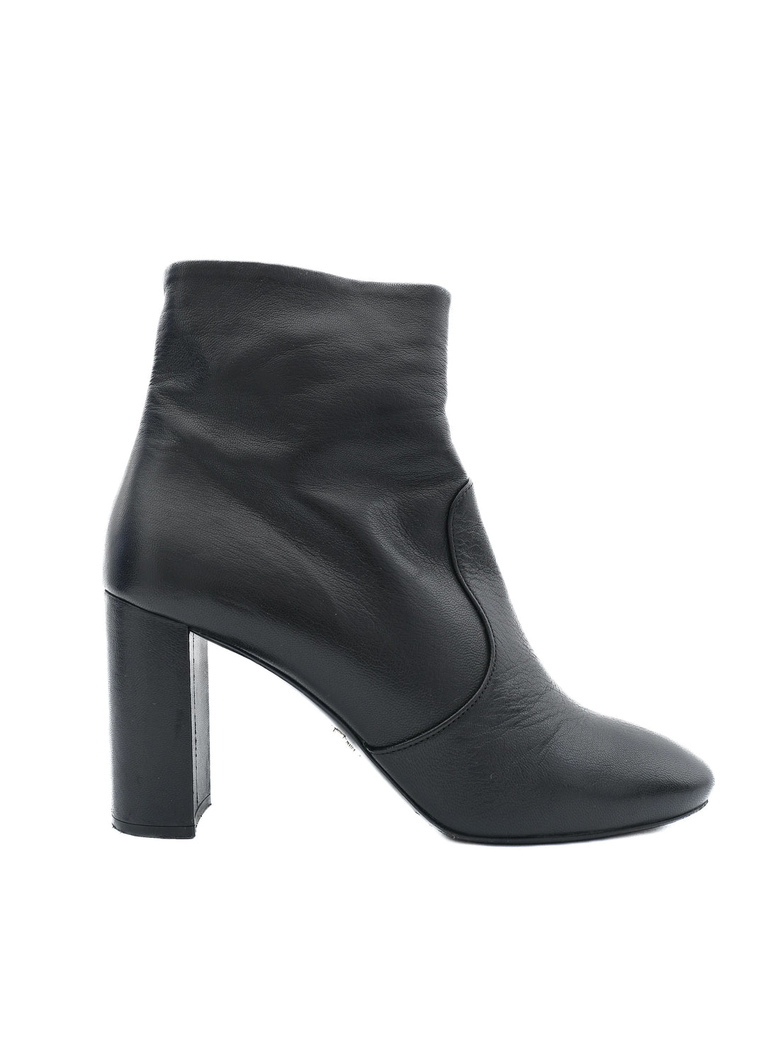 Excellent Prada Black Leather Ankle Boots Size 41 with Block Heel
