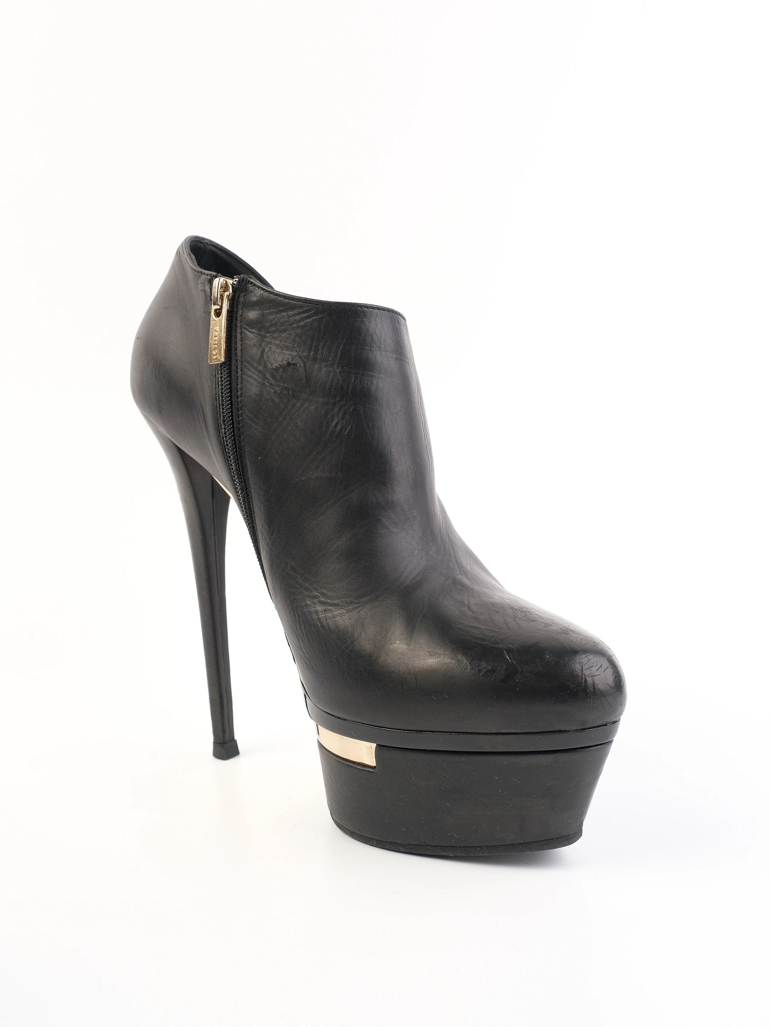 Excellent Lesilla Black Leather High-Heeled Ankle Boots Size 39