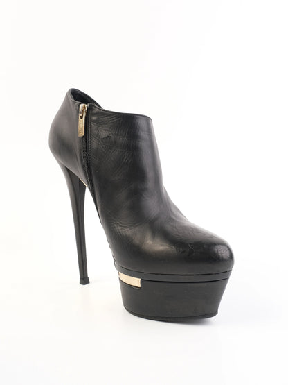 Excellent Lesilla Black Leather High-Heeled Ankle Boots Size 39