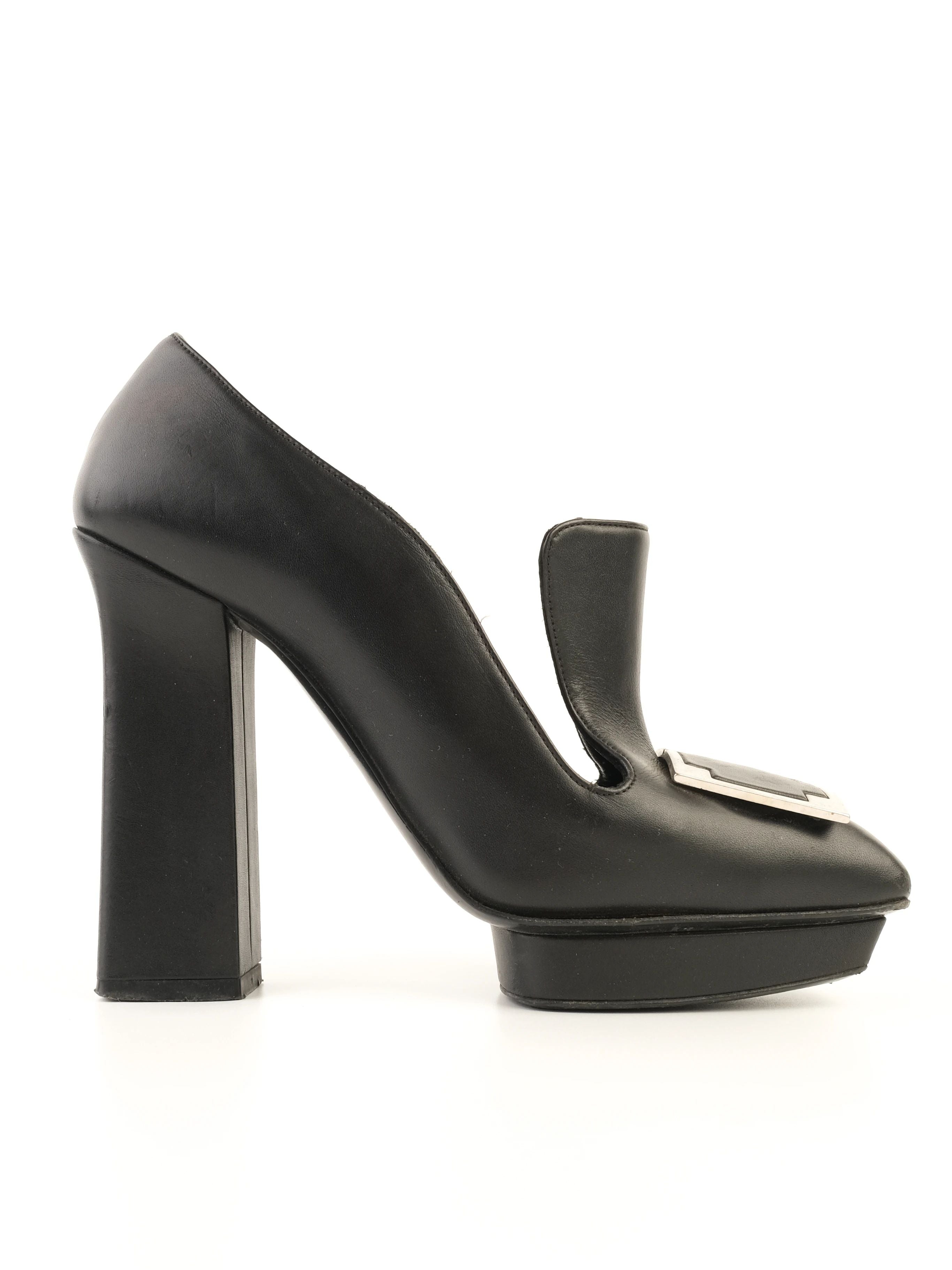 Excellent Alexander McQueen Black Leather High-Heeled Shoes Size 37.5