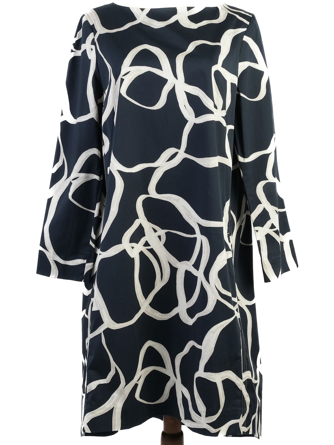 NEW Cos Black Dress with White Abstract Pattern Size L