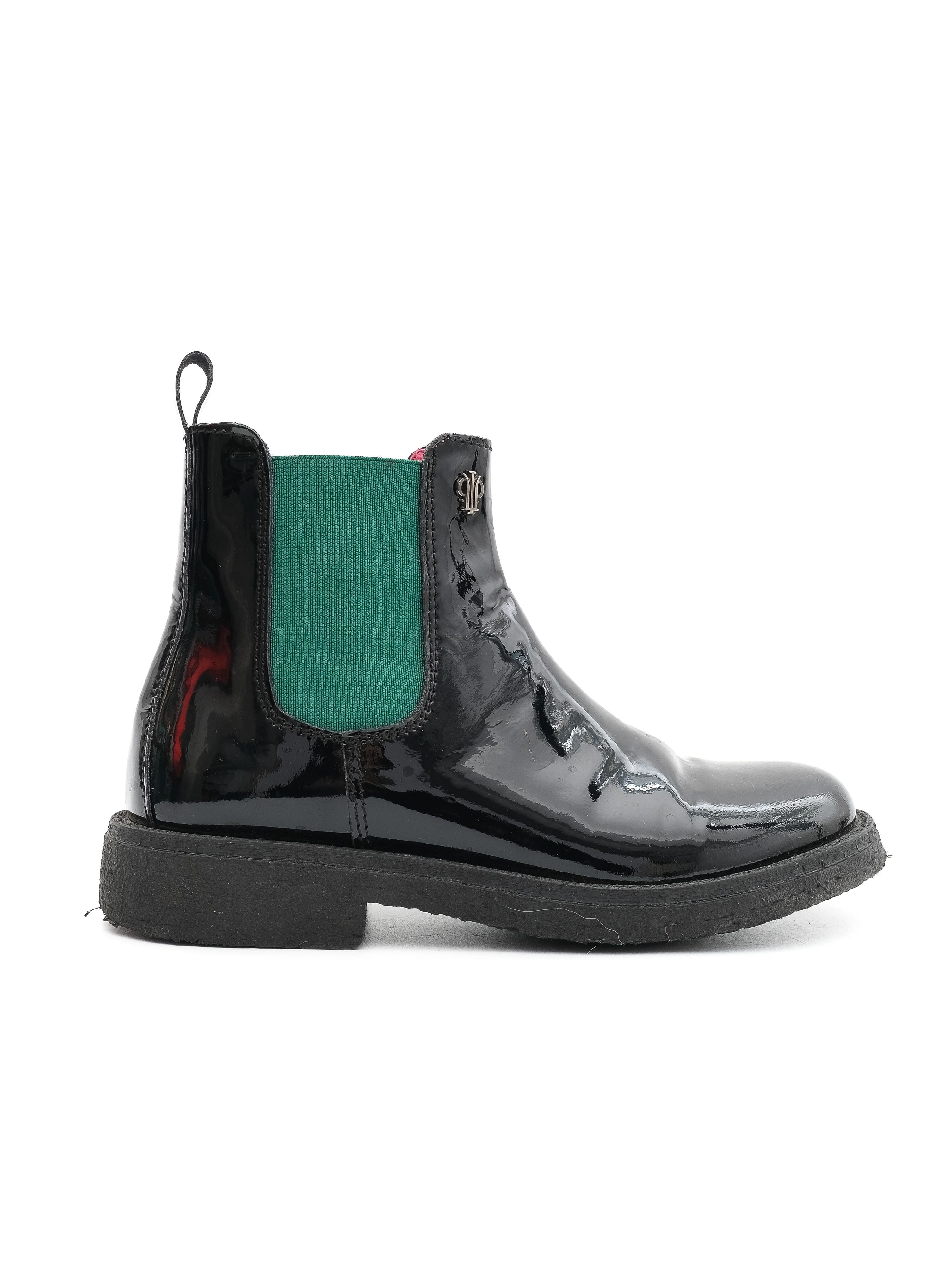 Perfect Black Leather Chelsea Boots for Kids with Green Elastic Panels