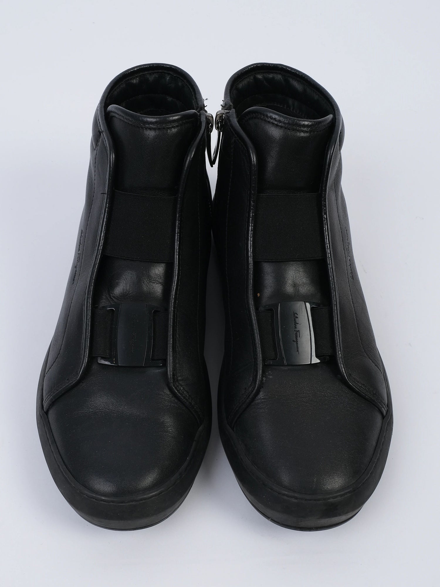 Salvatore Ferragamo Black Leather High-Top Sneakers Size 41