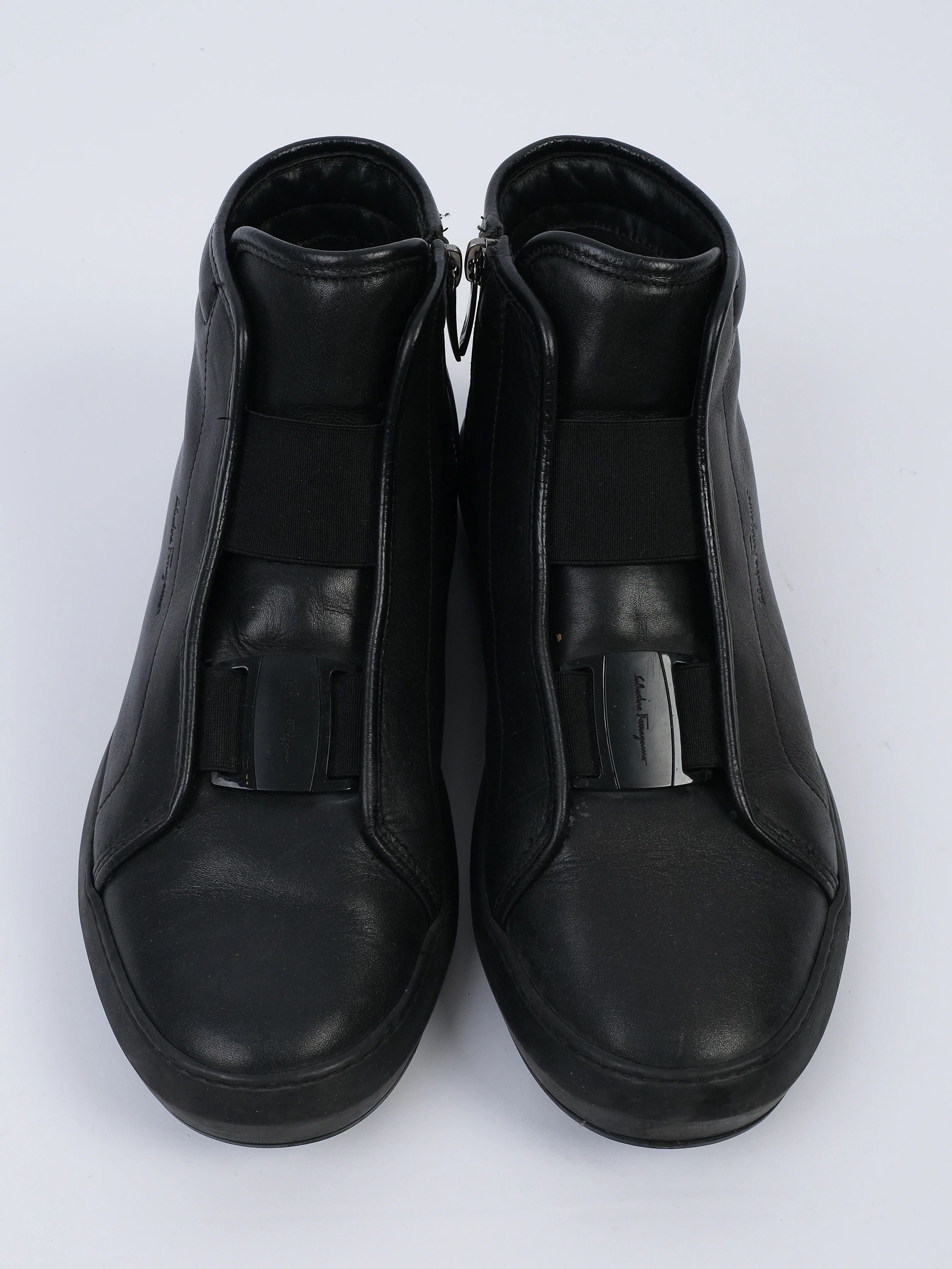 Salvatore Ferragamo Black Leather High-Top Sneakers Size 41