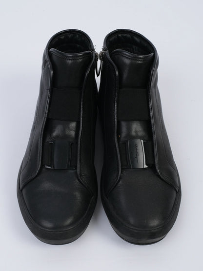 Salvatore Ferragamo Black Leather High-Top Sneakers Size 41