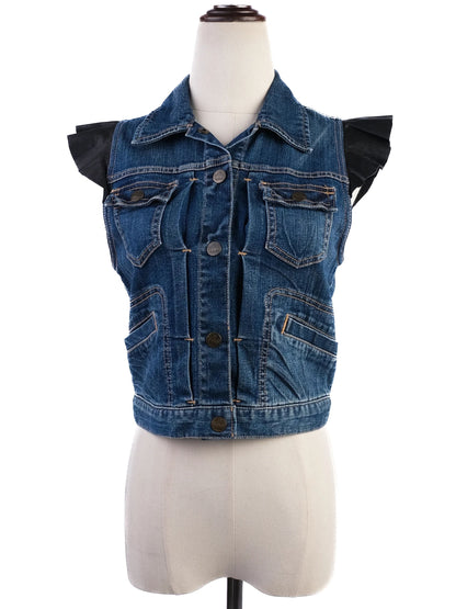Excellent Juicy Couture Blue Denim Vest Size S with Ruffled Details