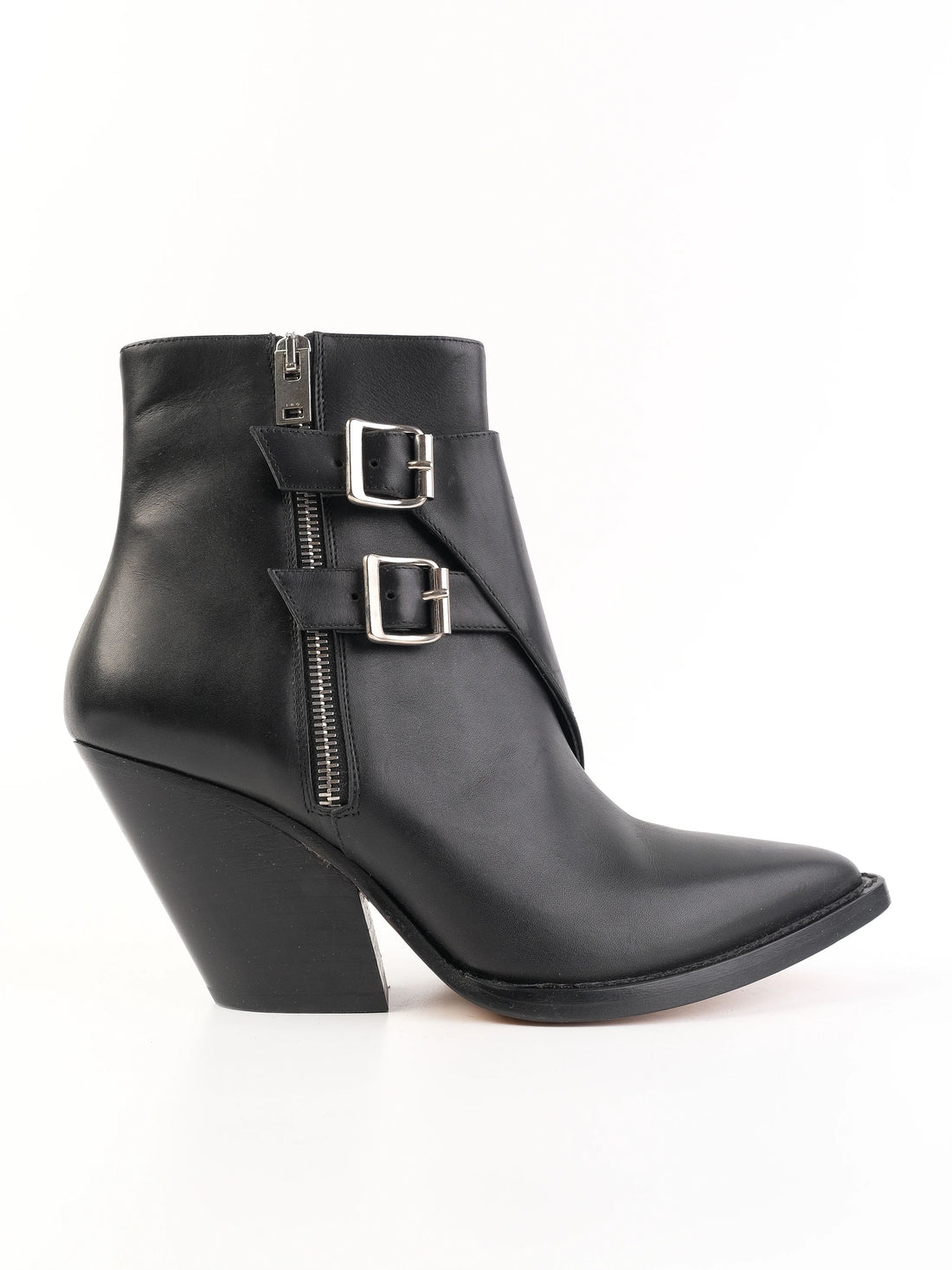 Excellent Iro Black Leather Ankle Boots with Side Zipper, Size 39