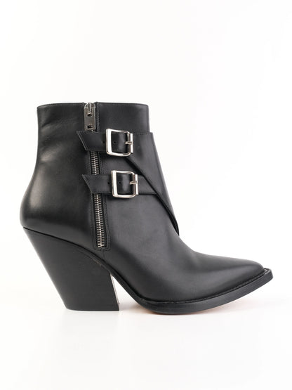 Excellent Iro Black Leather Ankle Boots with Side Zipper, Size 39