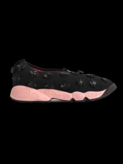 Excellent Dior Black Leather Sneakers Size 35 with Floral Accents