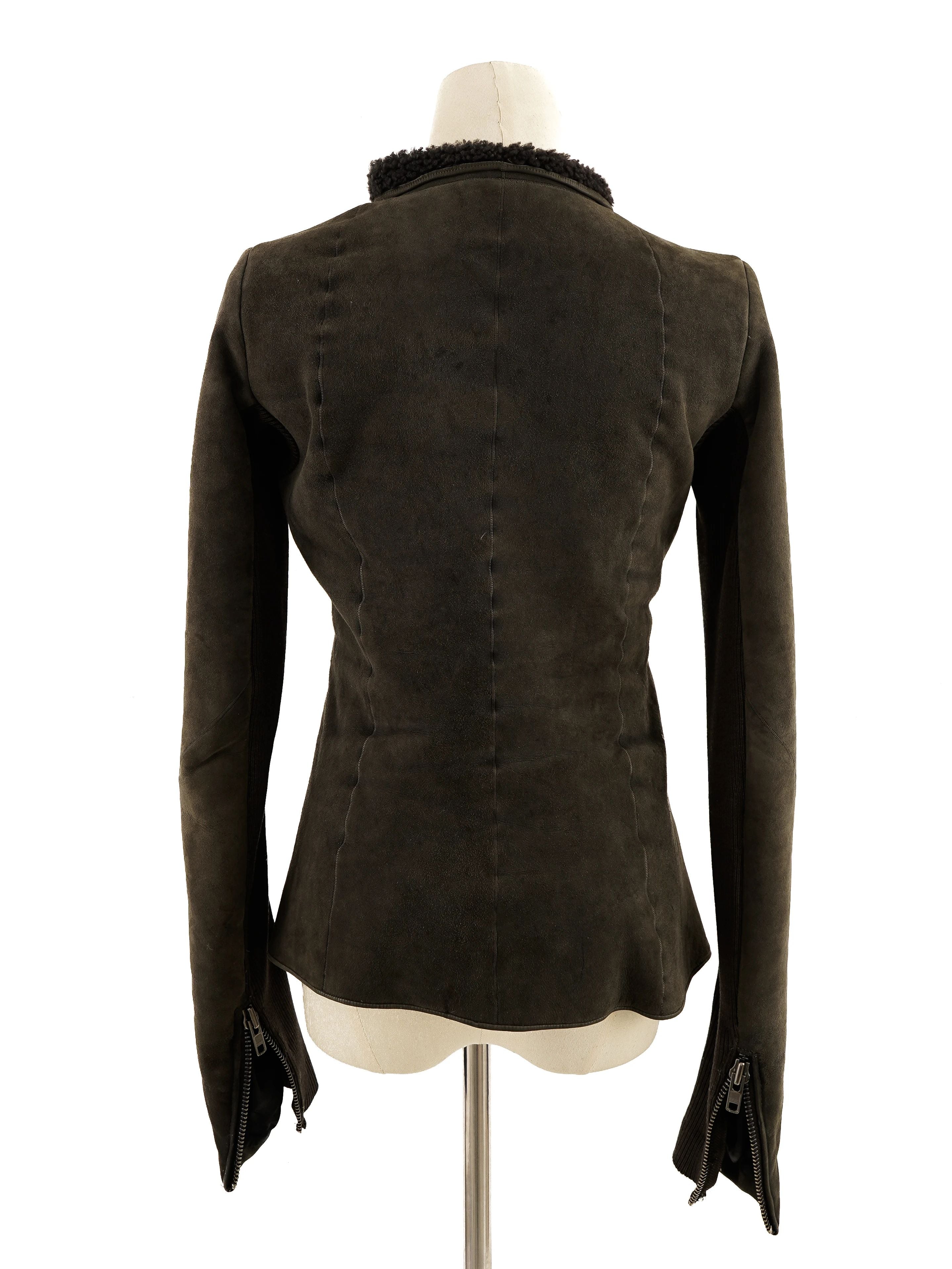 Excellent Rick Owens Gray Leather Jacket Size M with Shearling Collar