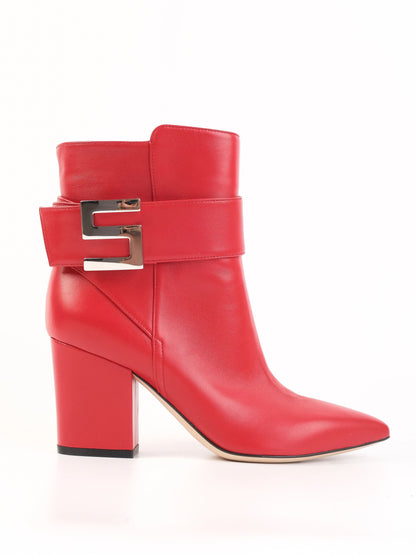 NEW Sergio Rossi Red Leather Ankle Boots Size 36.5 with Block Heel