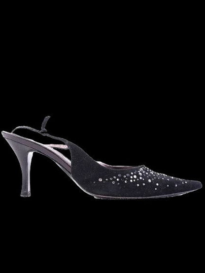 Bruno Magli Black High-Heeled Slingback Shoes Size 37.5 Excellent