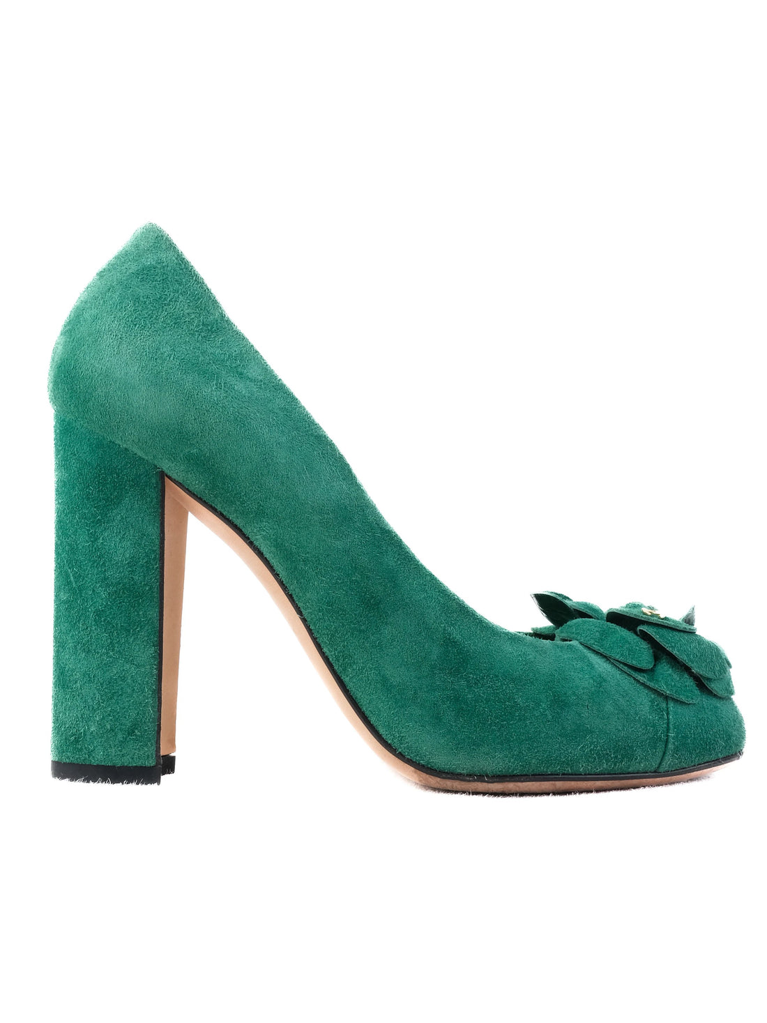 EXCELLENT Chanel Green Suede Leather High-Heeled Shoes Size 37