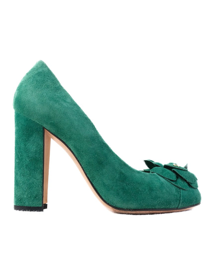 EXCELLENT Chanel Green Suede Leather High-Heeled Shoes Size 37