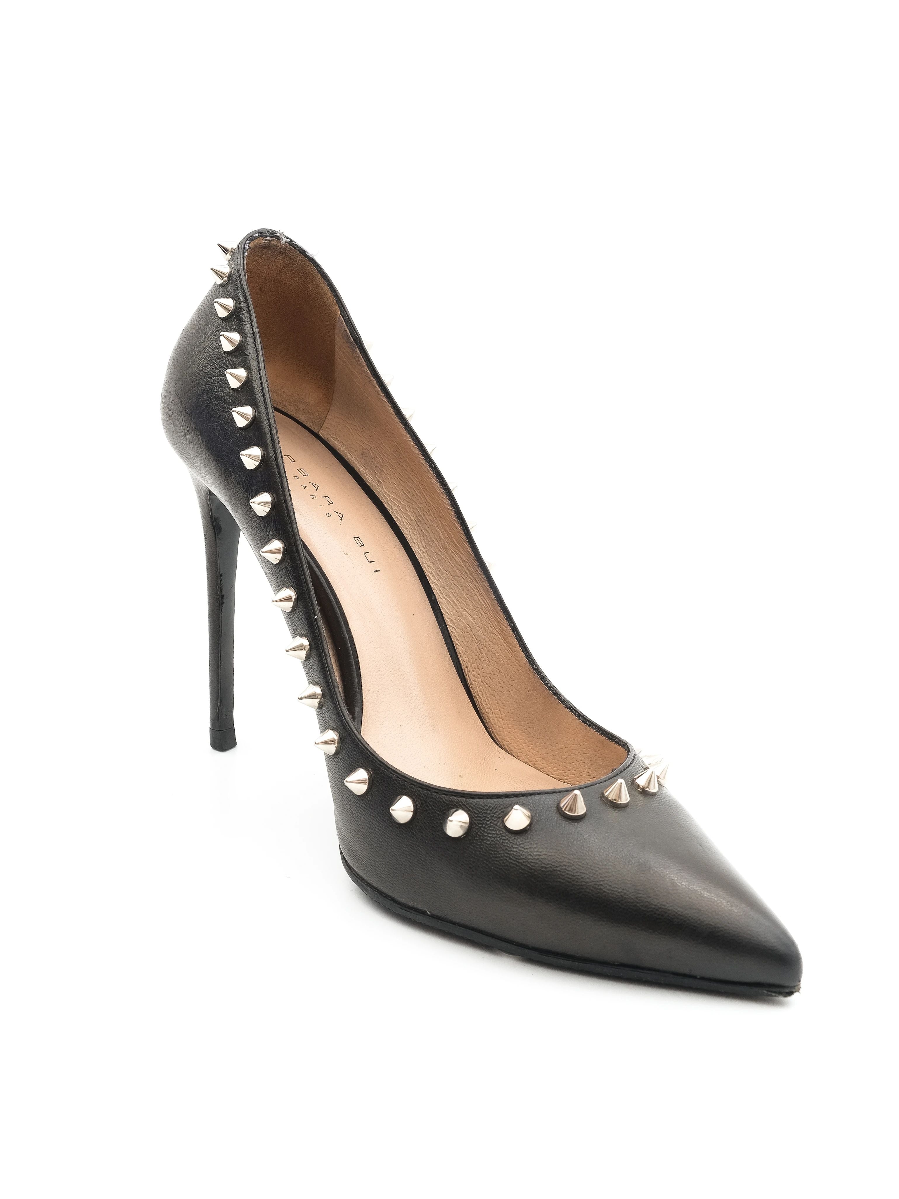 Excellent Barbara Bui Black Leather Stiletto High Heel Size 37.5