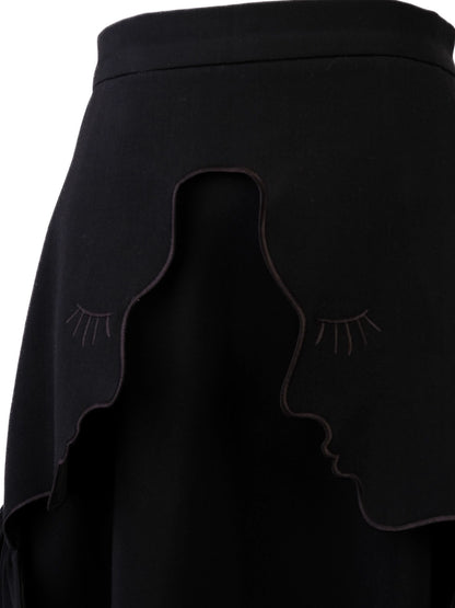 Vivetta Black Cotton Skirt with Unique Face Applique Design