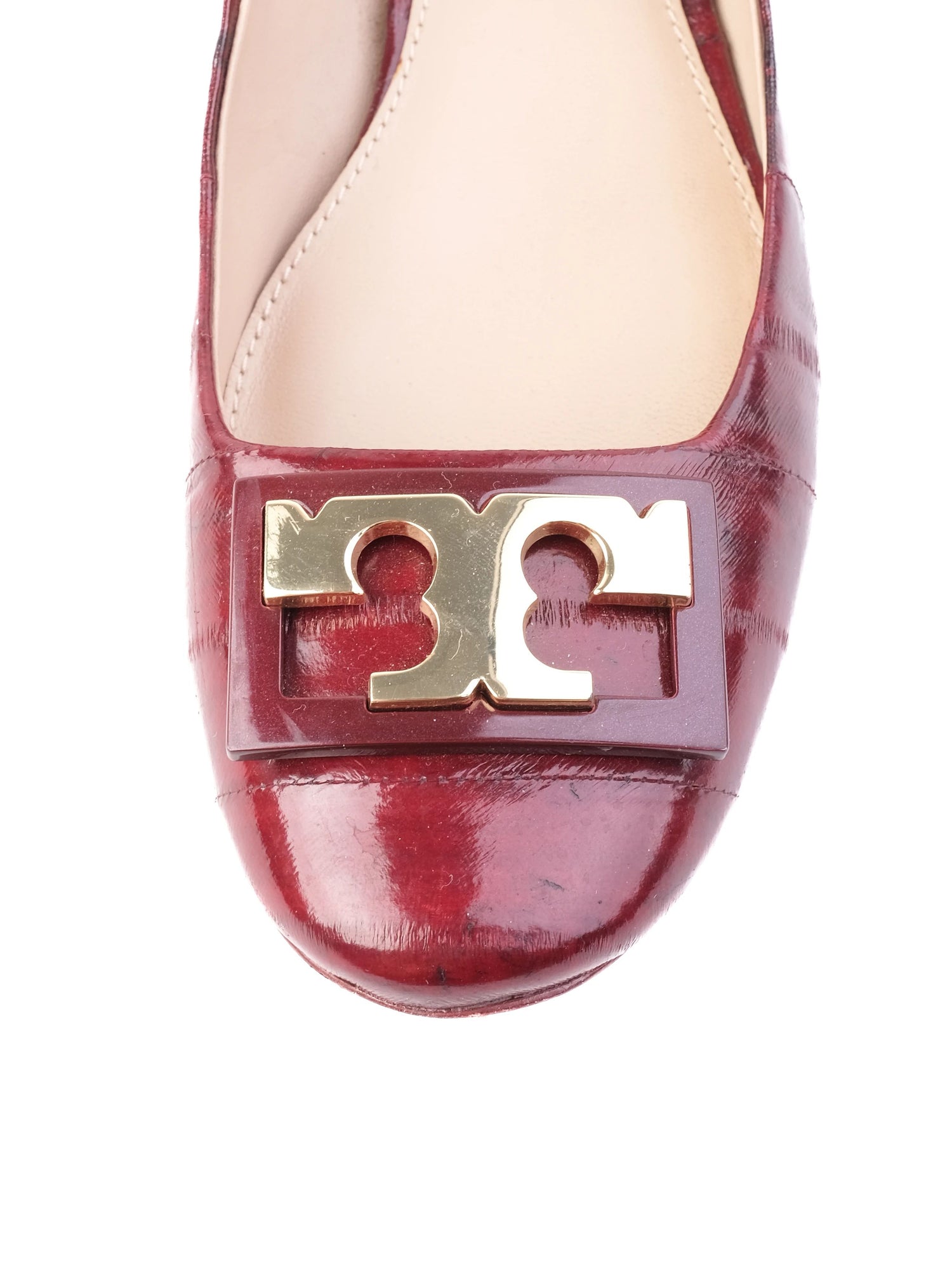 Excellent Tory Burch Red Leather Low Block Heel Shoes Size 37