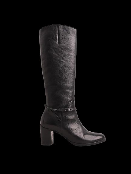 Hogl Black Leather Knee-High Boots with Block Heel Size 36.5