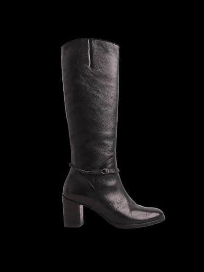 Hogl Black Leather Knee-High Boots with Block Heel Size 36.5