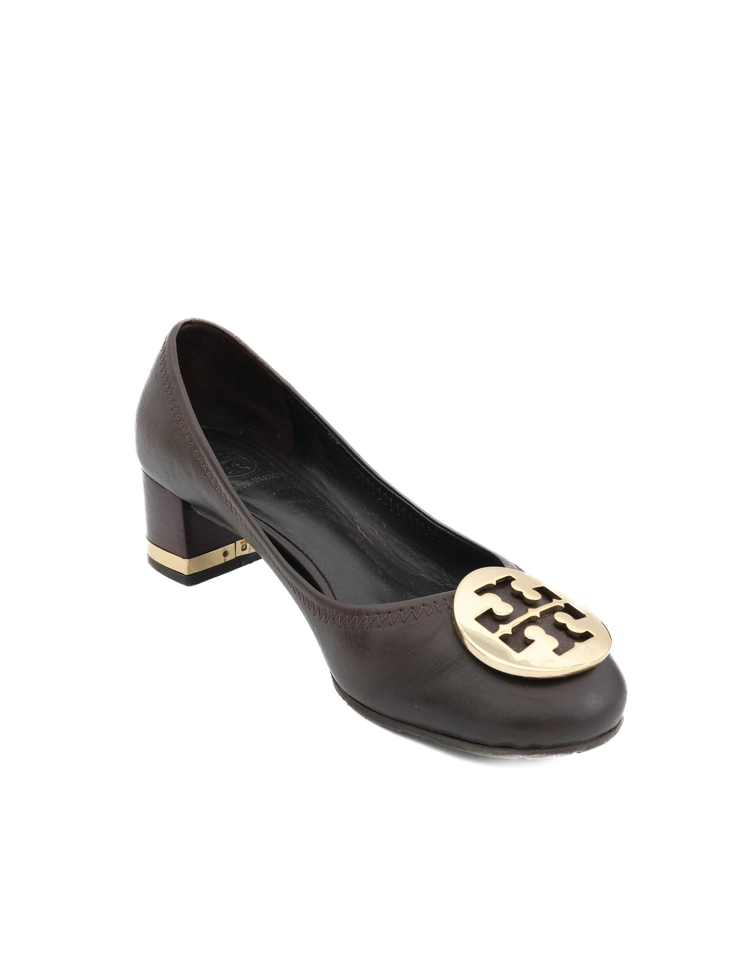 Excellent Tory Burch Leather Block-Heeled Shoes Orange Size 38