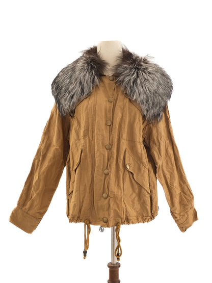 Excellent Brown Jacket with Fur Collar Size S WomenÕs Polyester