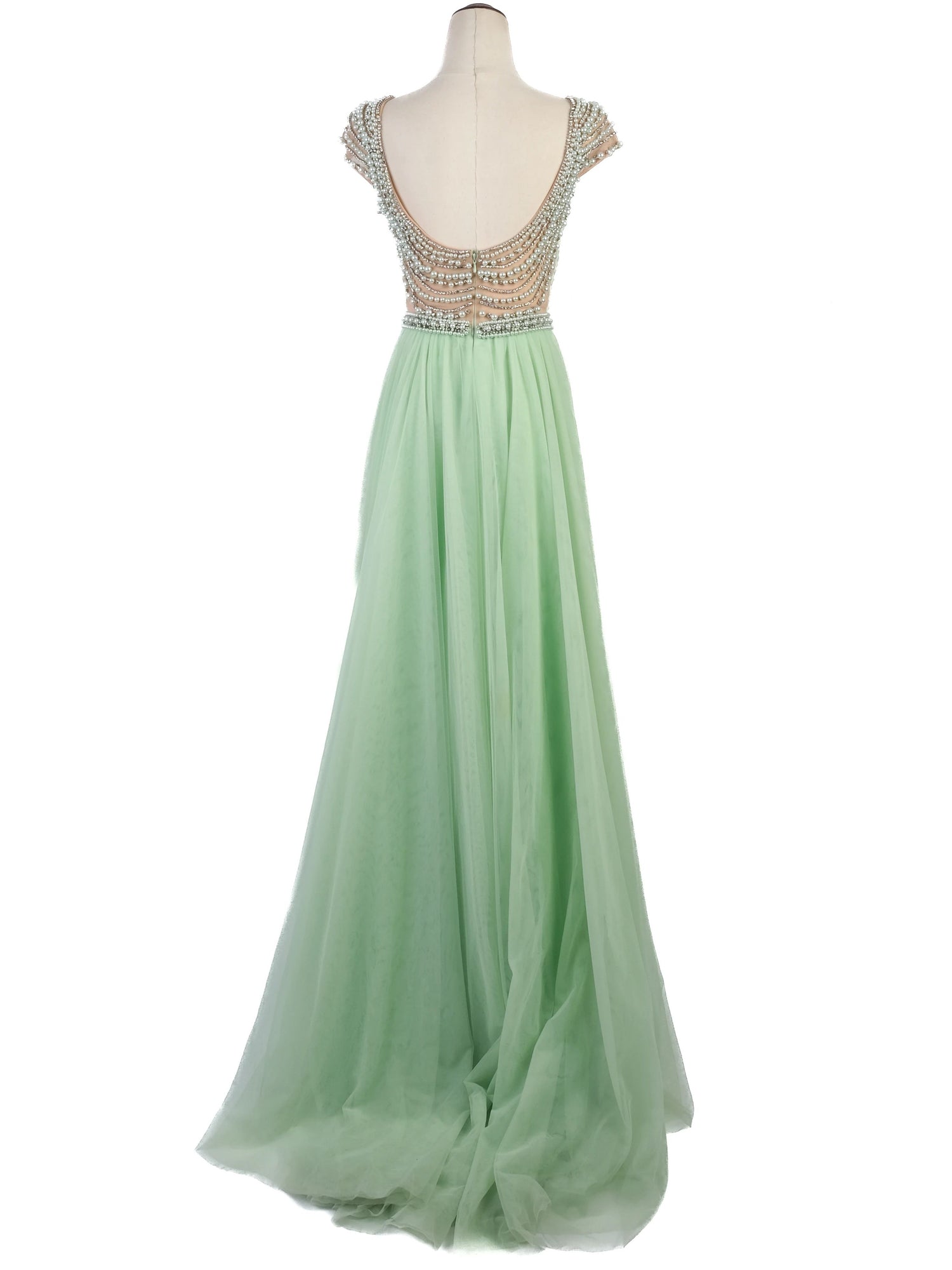 Excellent Sherri Hill Green Evening Gown Size M with Beading