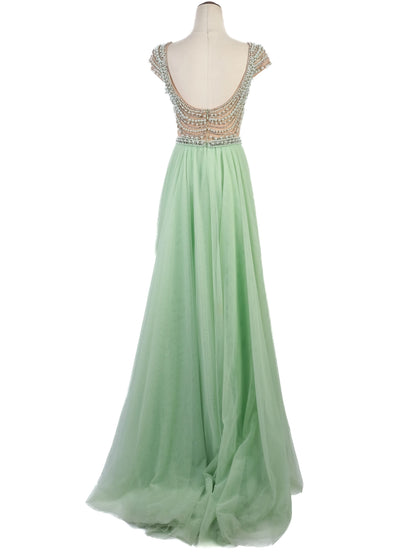 Excellent Sherri Hill Green Evening Gown Size M with Beading