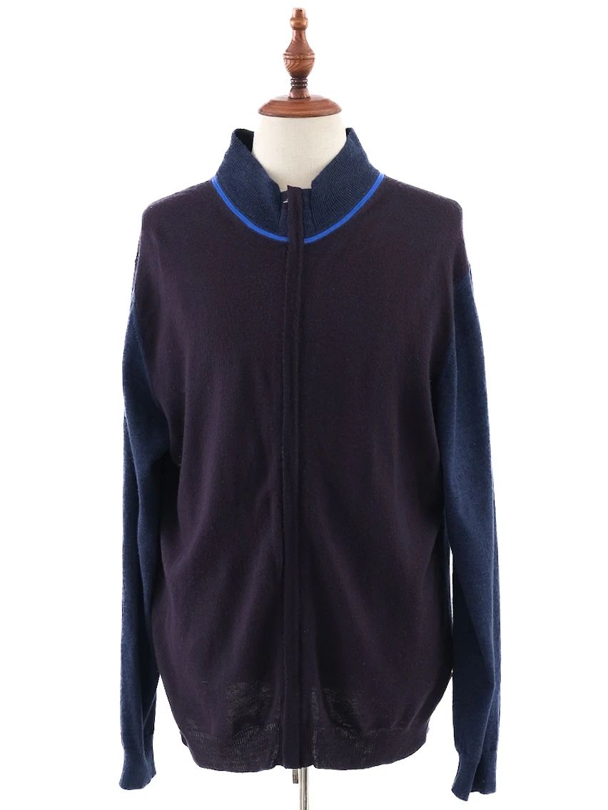 Excellent Armani Collezioni Dark Blue &amp; Black Wool Cardigan Size XL