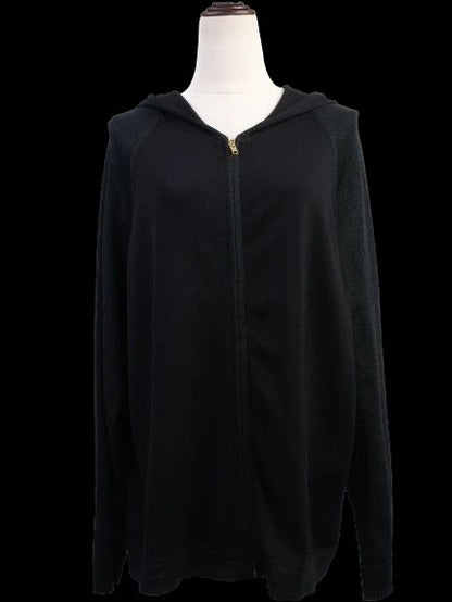 Excellent Marina Rinaldi Black Hooded Jacket XL Viscose YKK Zipper