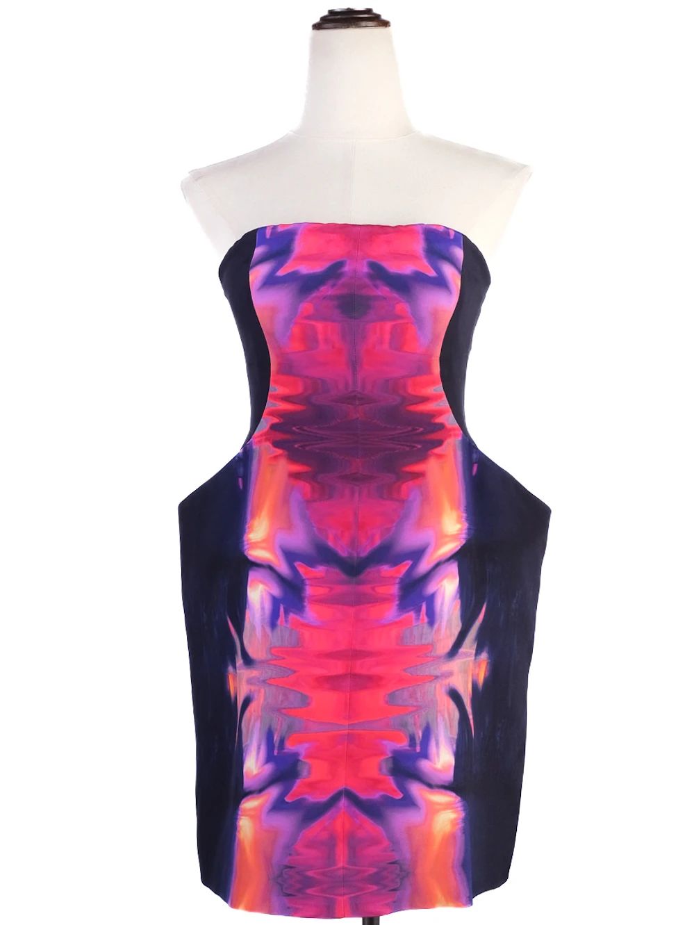 Excellent Alexander McQueen Strapless Dress Large Silk Abstract Print