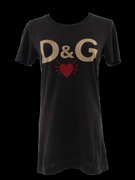 Excellent Dolce Gabbana Black T-Shirt Size S with D&amp;G Heart Design